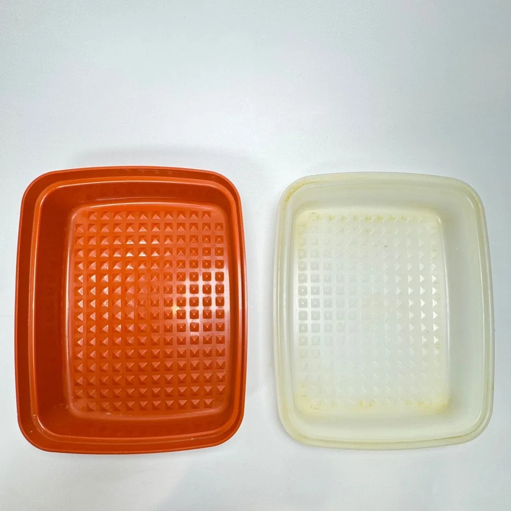 Vintage Tupperware Bacon Meat Keeper Set Paprika Red Orange 3pc 794 1292 622